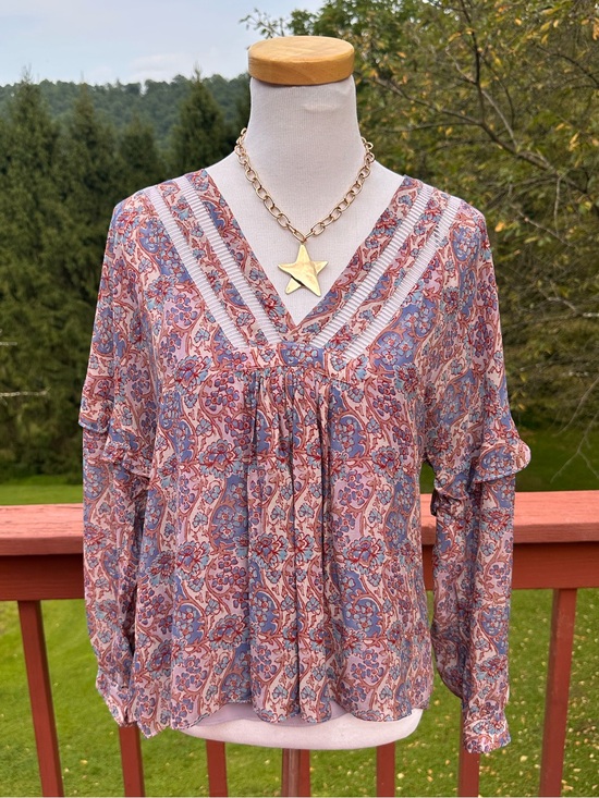 Frye Tops - Frye Violet Dusk Paisley V-Neck Bohemian Long Sleeve Blouse NWT